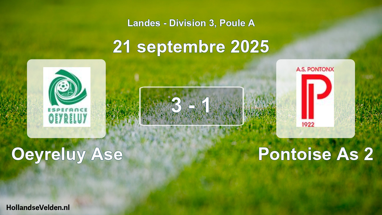 Total number of matches played: Oeyreluy Ase - Pontoise As 2 3 - 1 (21 September 2025)