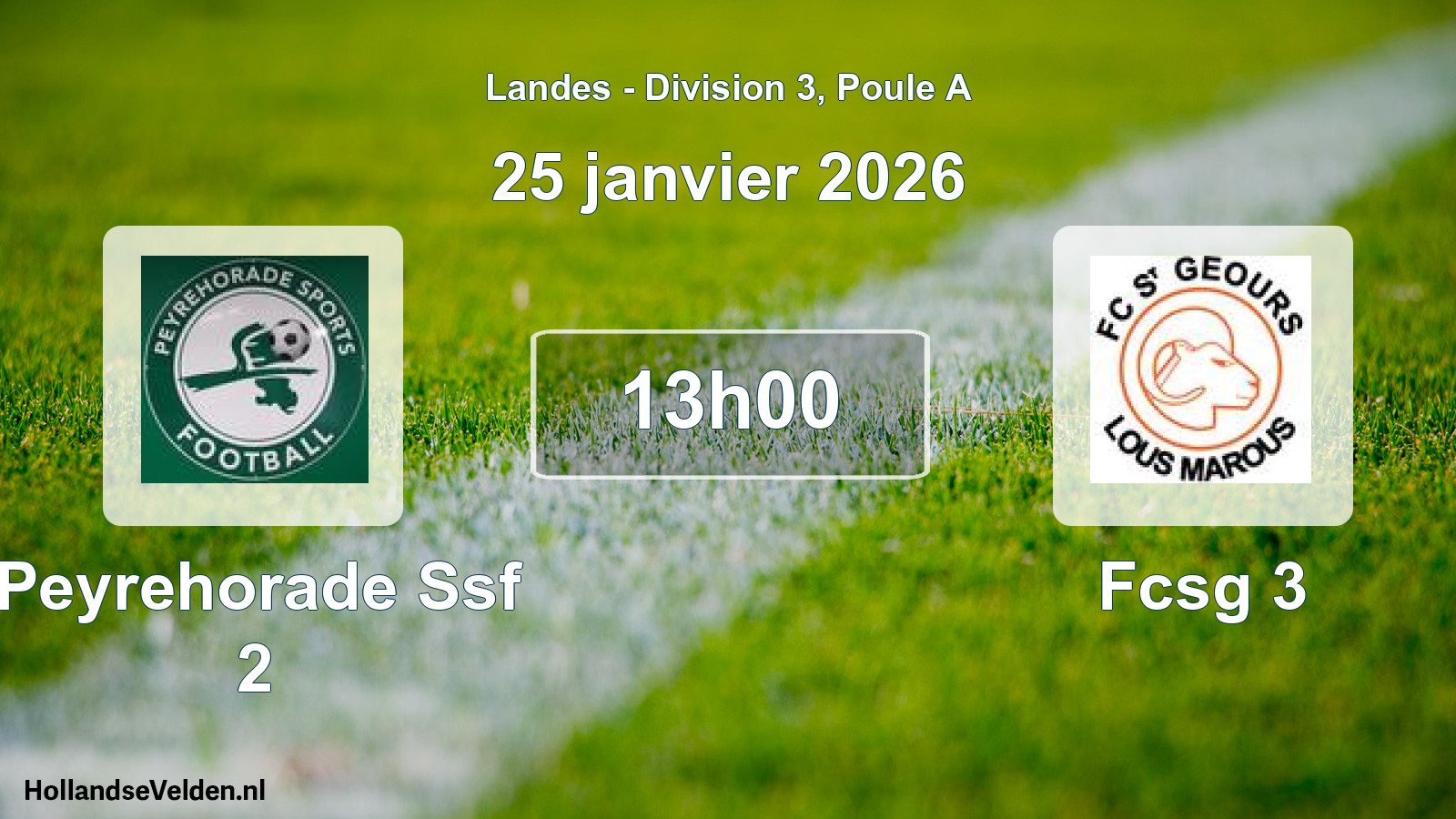 Match programmé: Peyrehorade Ssf 2 - Fcsg 3 (25 janvier 2026)