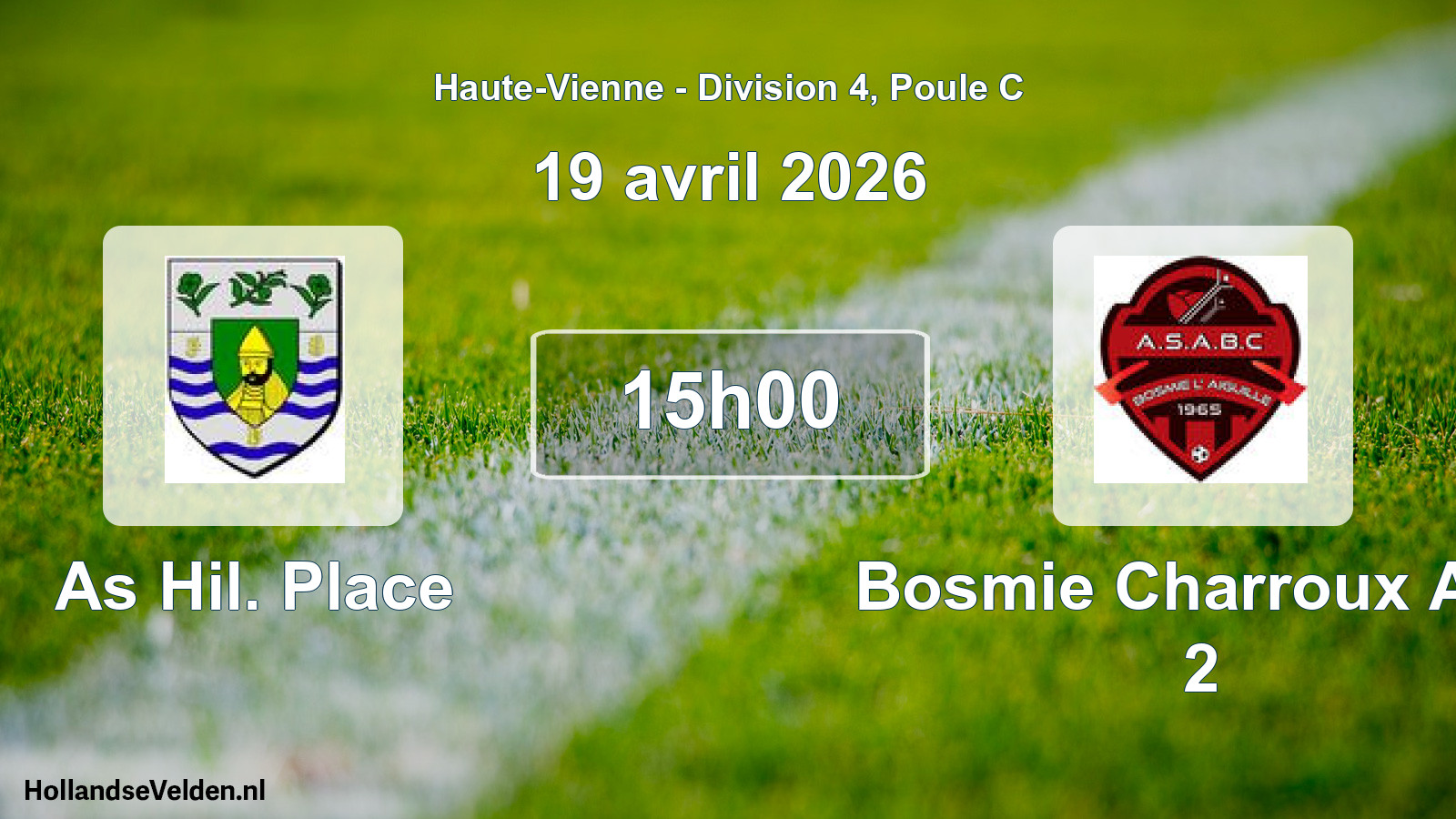 Geplande wedstrijd: As Hil. Place - Bosmie Charroux Asa 2 (19 april 2026)