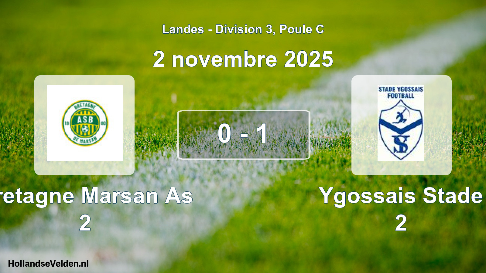 Match joué: Bretagne Marsan As 2 - Ygossais Stade 2 0 - 1 (2 novembre 2025)