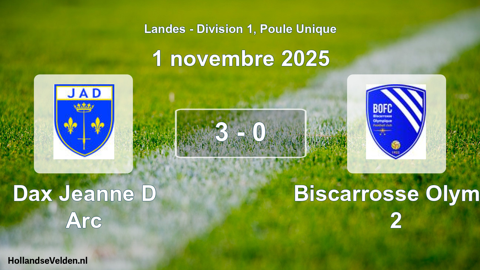 Match joué: Dax Jeanne D Arc - Biscarrosse Olymp. 2 3 - 0 (1 novembre 2025)
