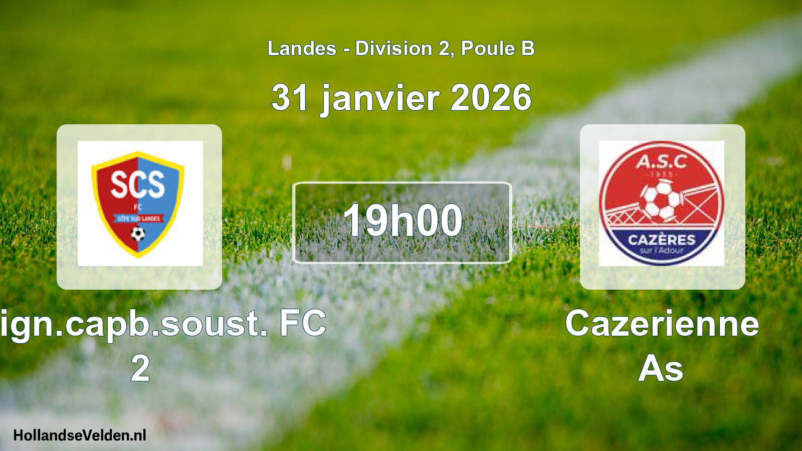 Geplande wedstrijd: Seign.capb.soust. FC 2 - Cazerienne As (31 januari 2026)
