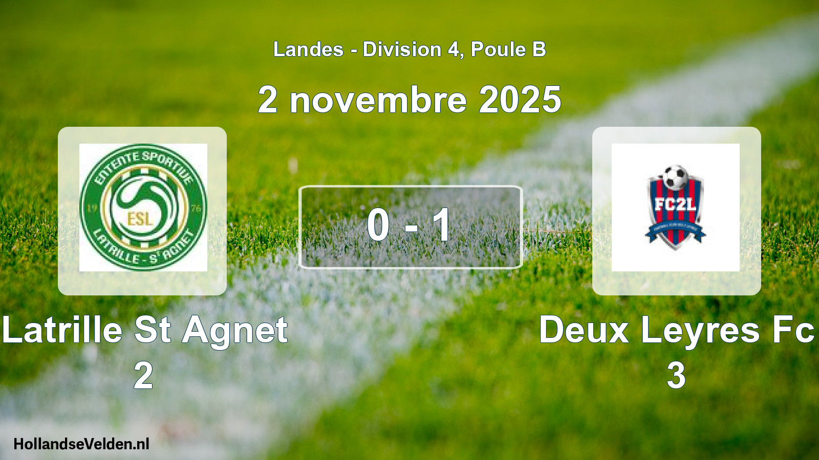 Gespeelde wedstrijd: Latrille St Agnet 2 - Deux Leyres Fc 3 0 - 1 (2 november 2025)