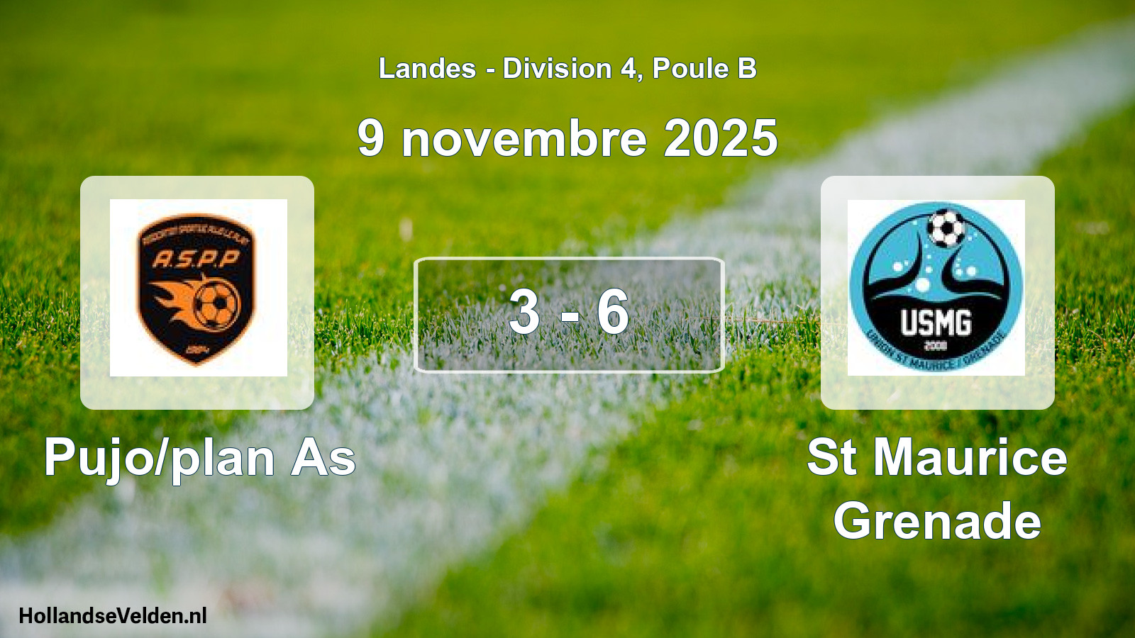 Gespeelde wedstrijd: Pujo/plan As - St Maurice Grenade 3 - 6 (9 november 2025)