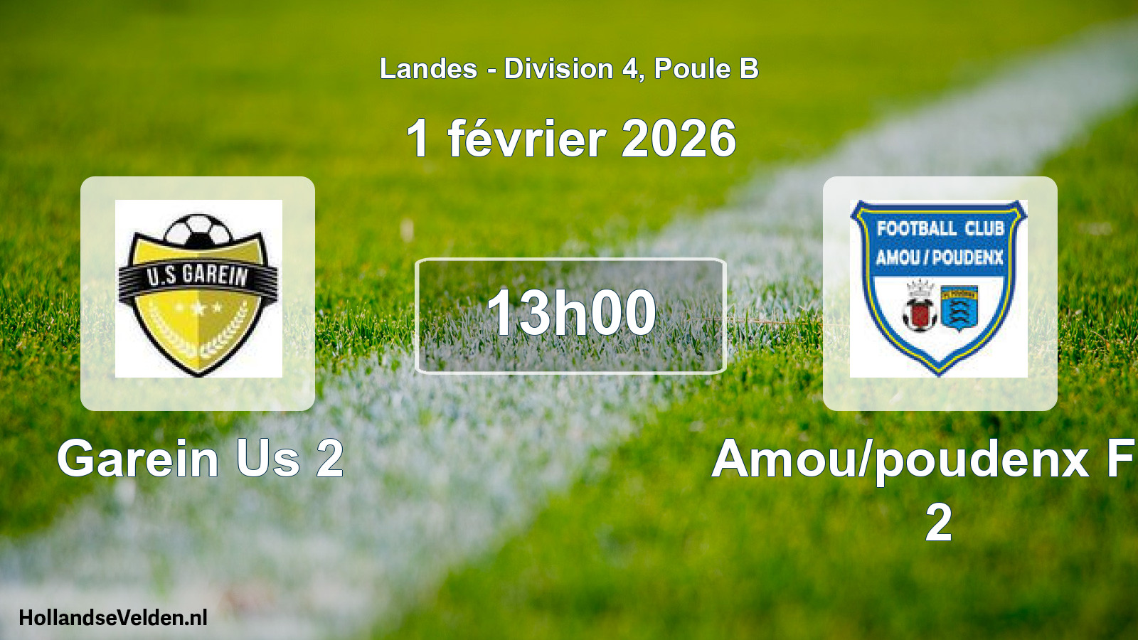 Match programmé: Garein Us 2 - Amou/poudenx Fc 2 (1 février 2026)