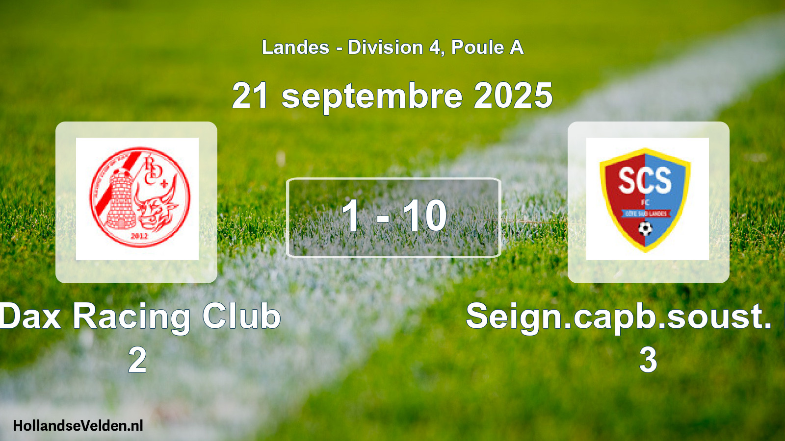 Match joué: Dax Racing Club 2 - Seign.capb.soust. FC 3 1 - 10 (21 septembre 2025)