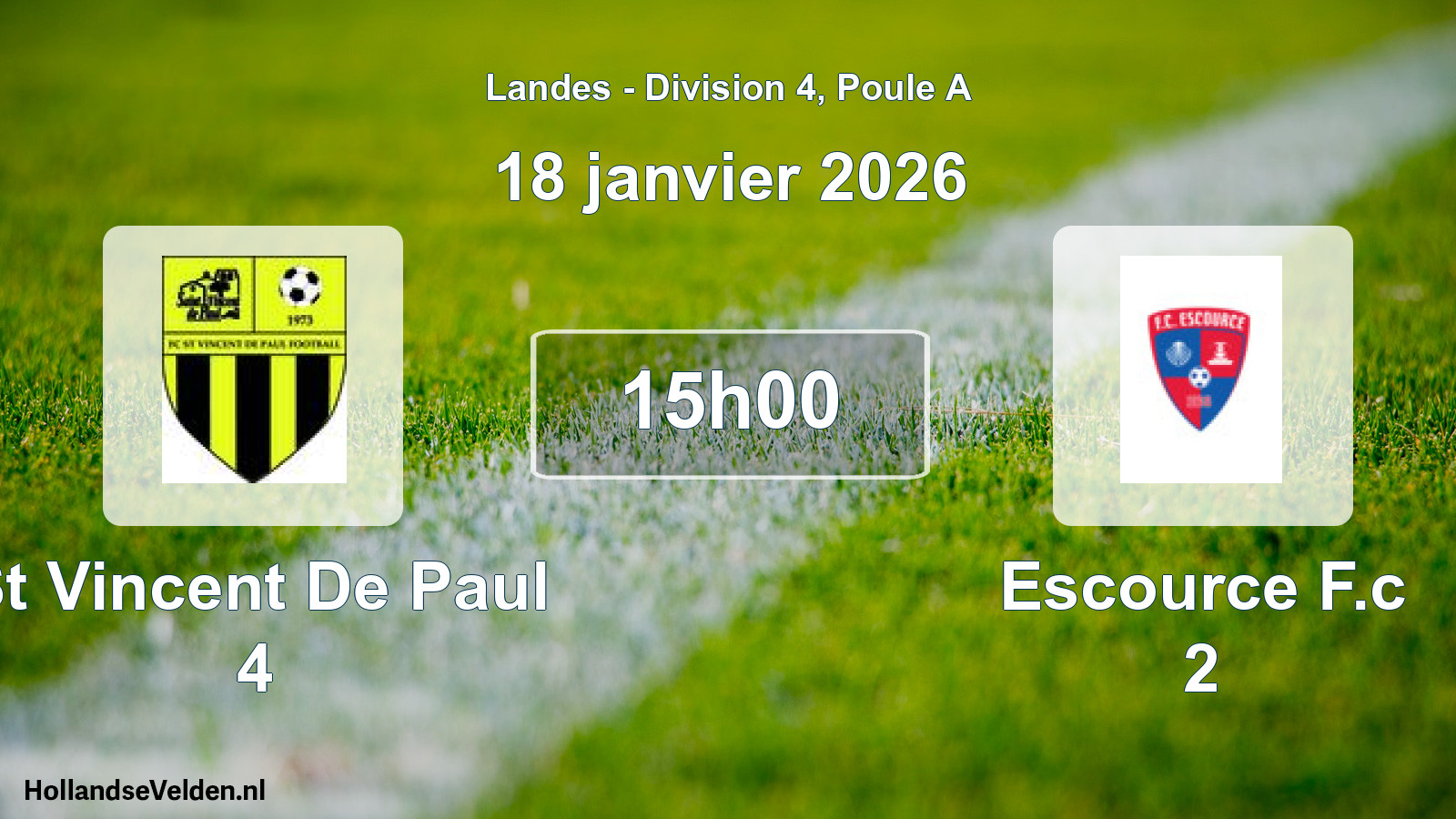 Match programmé: St Vincent De Paul 4 - Escource F.c 2 (18 janvier 2026)