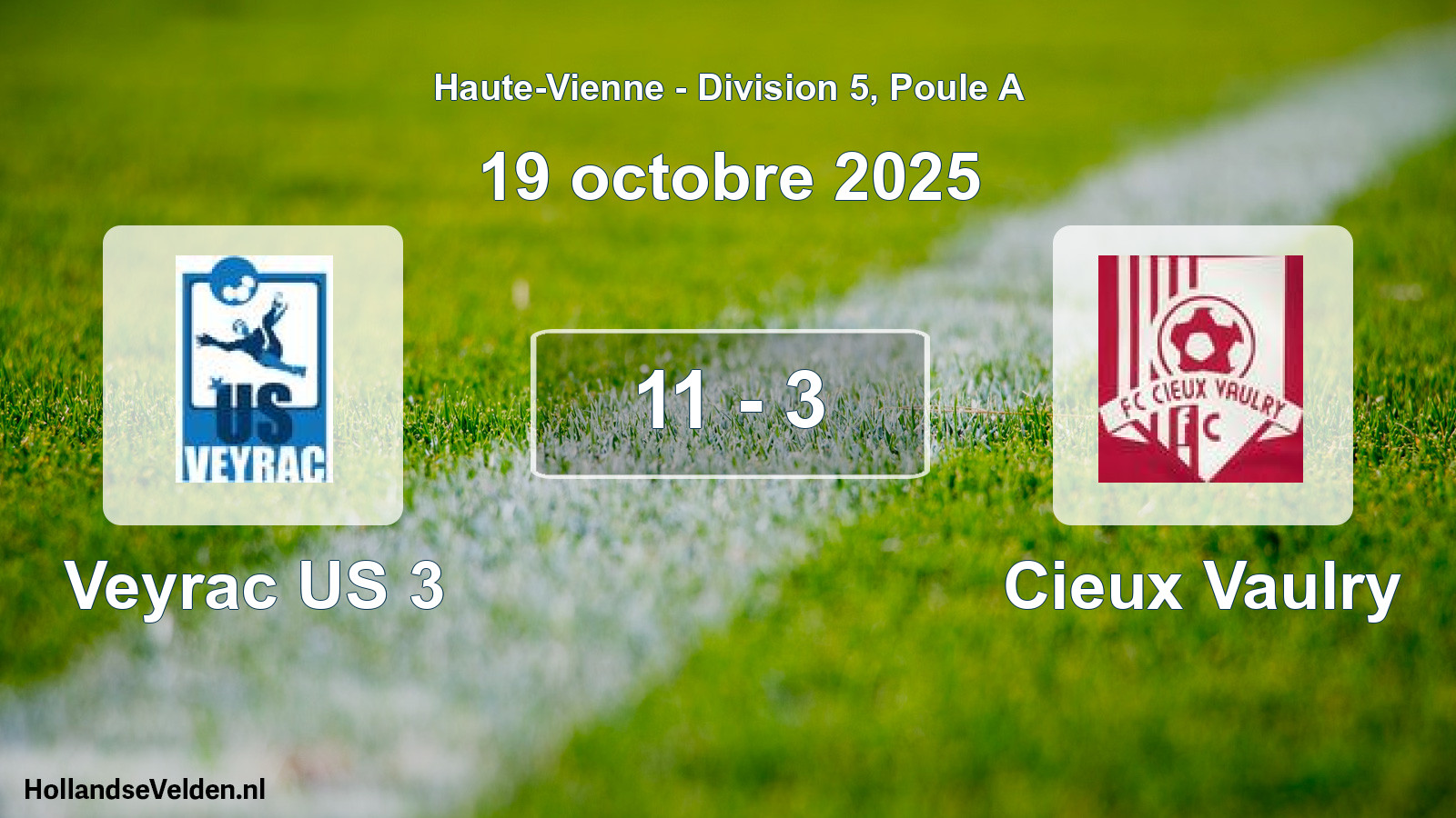 Total number of matches played: Veyrac US 3 - Cieux Vaulry 11 - 3 (19 October 2025)