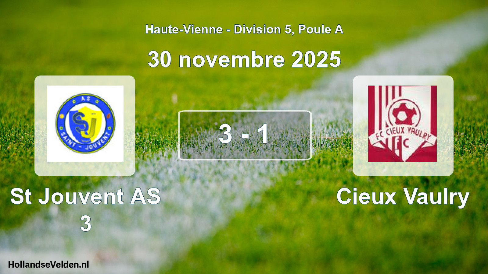 Match joué: St Jouvent AS 3 - Cieux Vaulry 3 - 1 (30 novembre 2025)