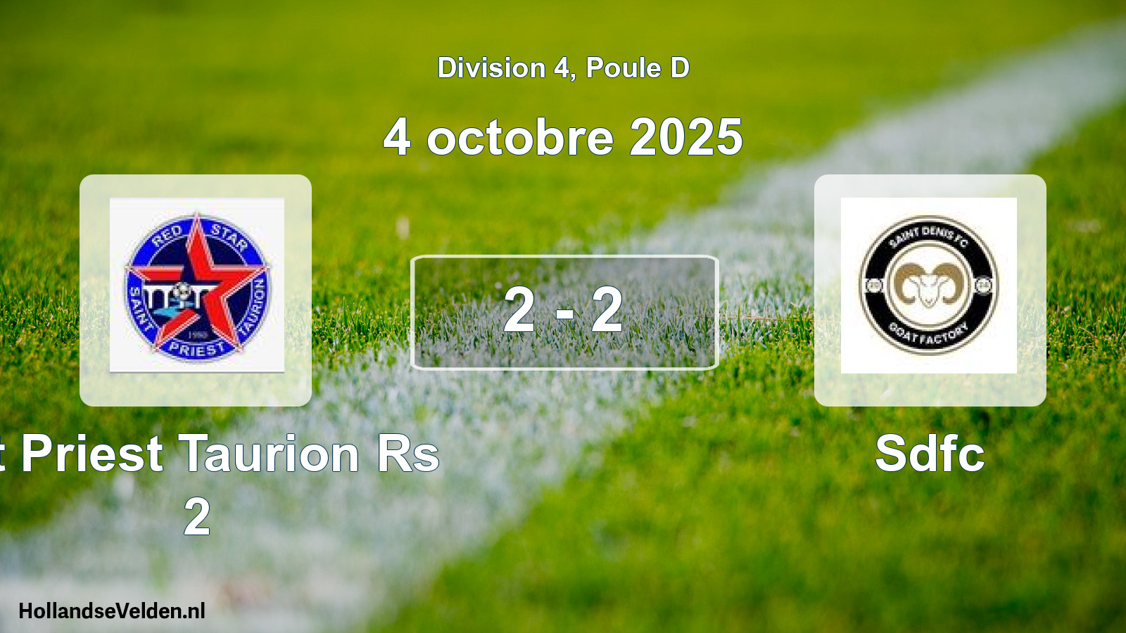 Match joué: St Priest Taurion Rs 2 - Sdfc 2 - 2 (4 octobre 2025)