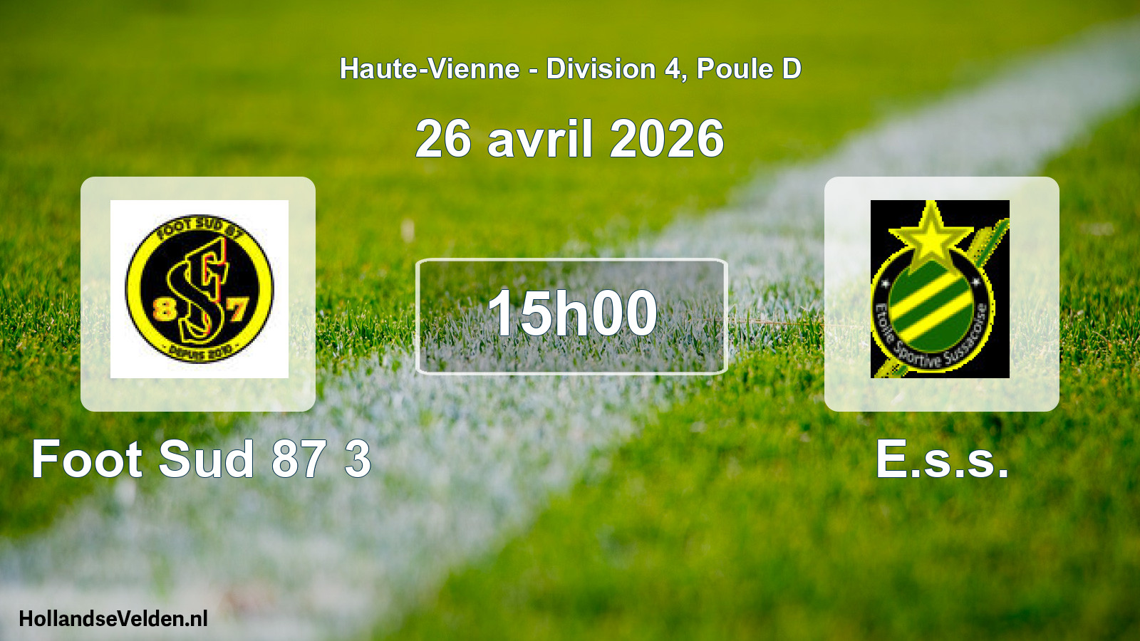 Match programmé: Foot Sud 87 3 - E.s.s. (26 avril 2026)