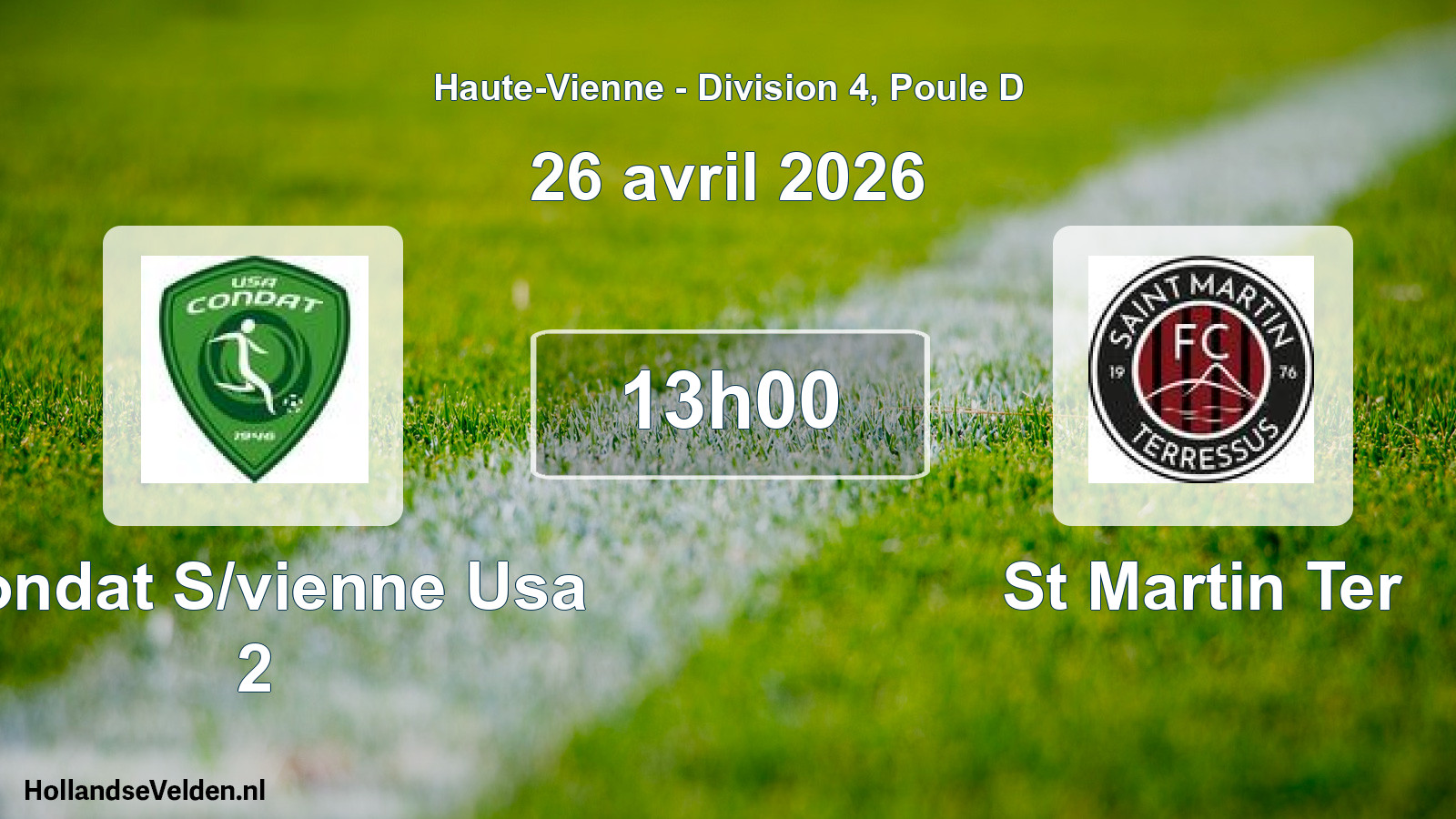 Geplande wedstrijd: Condat S/vienne Usa 2 - St Martin Ter (26 april 2026)