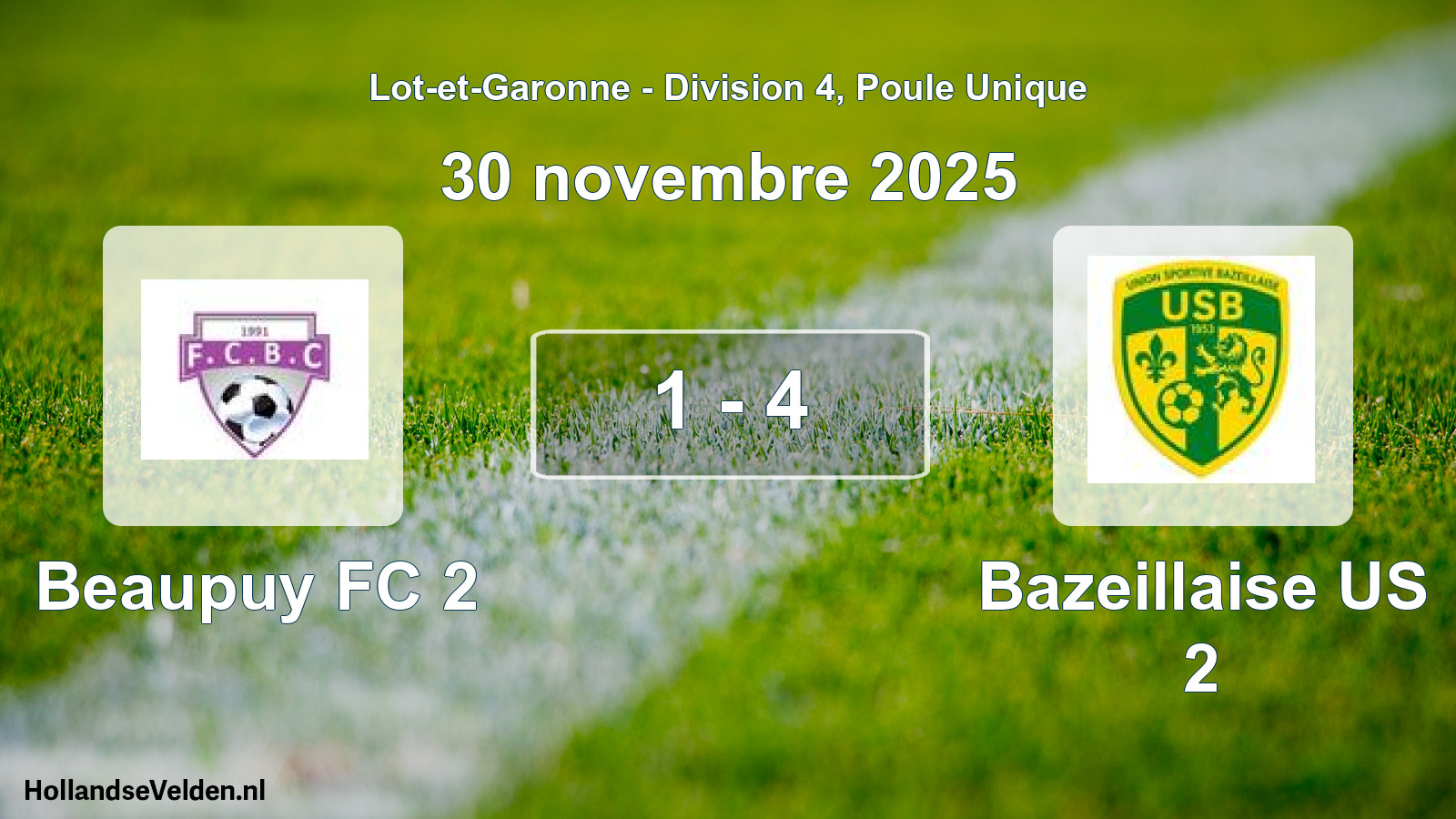 Match joué: Beaupuy FC 2 - Bazeillaise US 2 1 - 4 (30 novembre 2025)