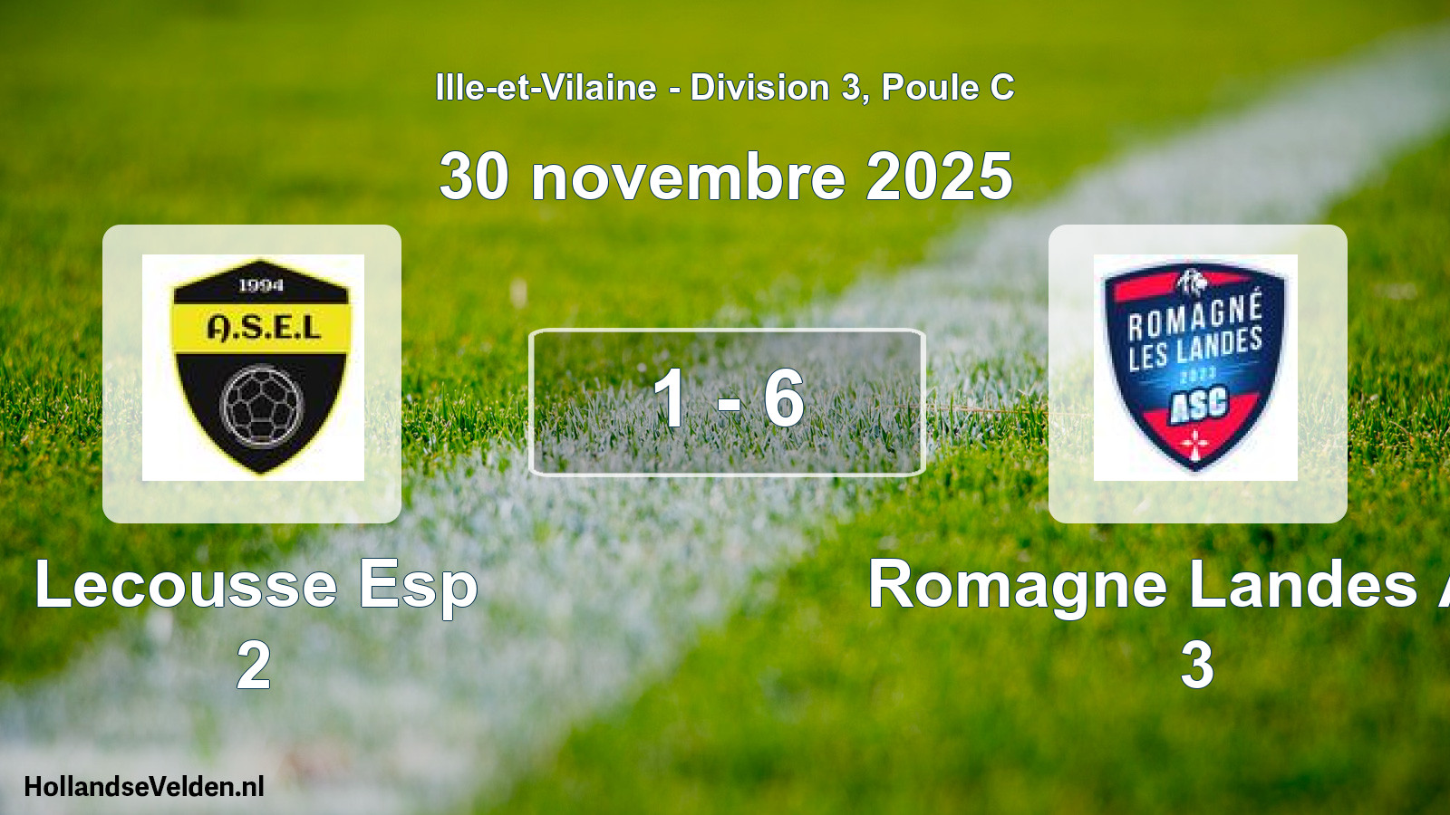 Gespeelde wedstrijd: Lecousse Esp 2 - Romagne Landes AS 3 1 - 6 (30 november 2025)