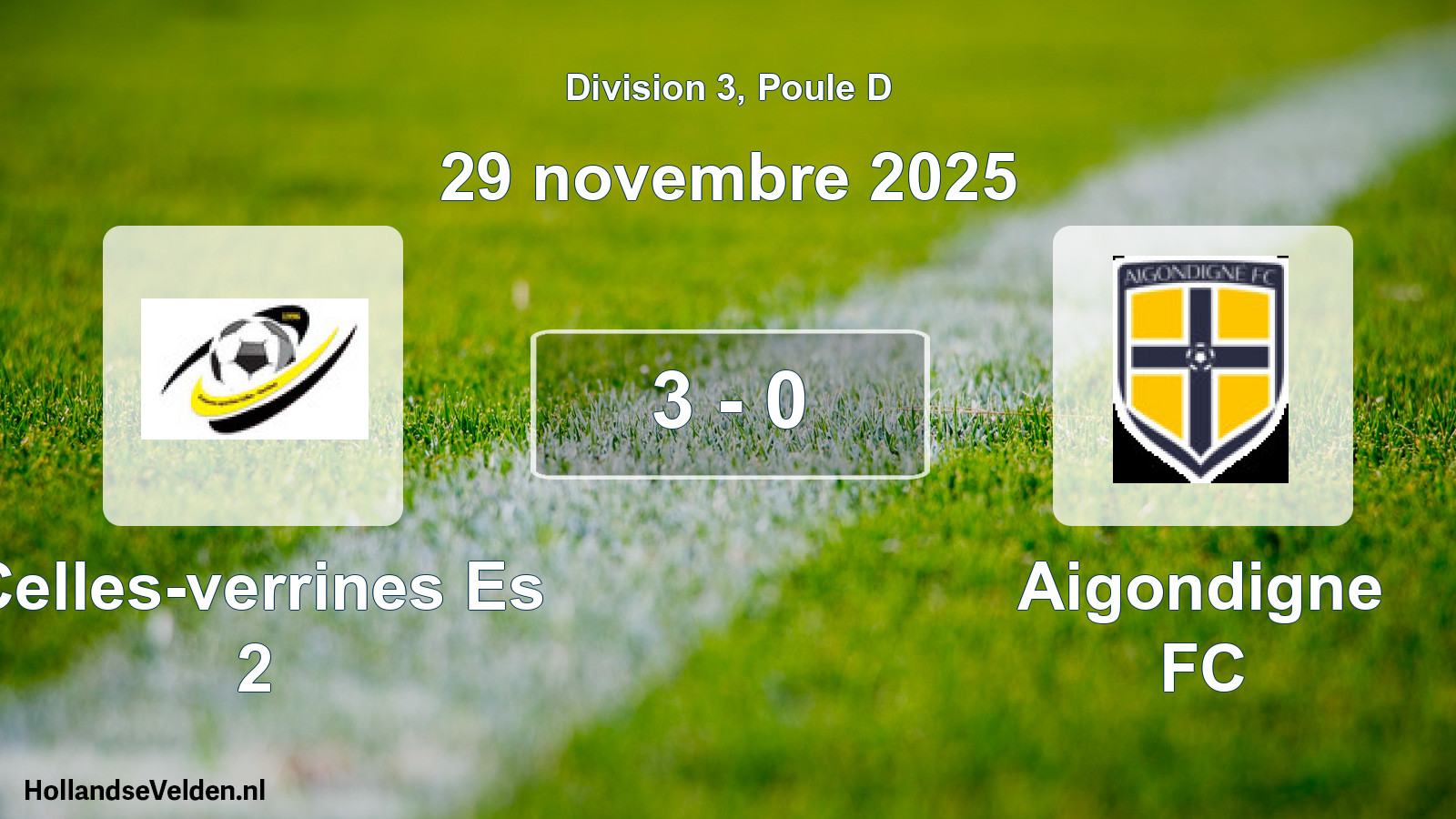 Gespeelde wedstrijd: Celles-verrines Es 2 - Aigondigne FC 3 - 0 (29 november 2025)
