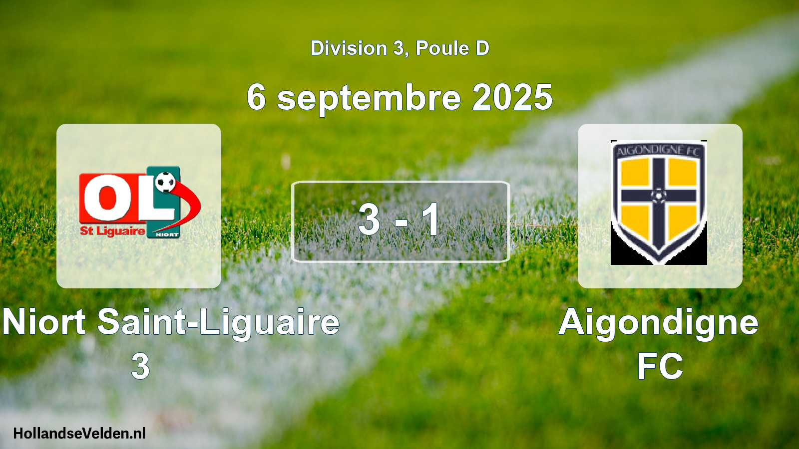 Match joué: OL Niort Saint-Liguaire 3 - Aigondigne FC 3 - 1 (6 septembre 2025)
