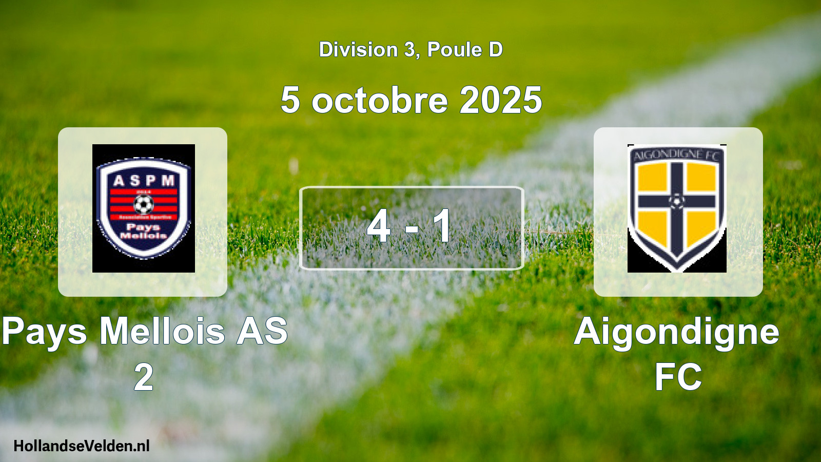 Total number of matches played: Pays Mellois AS 2 - Aigondigne FC 4 - 1 (5 October 2025)