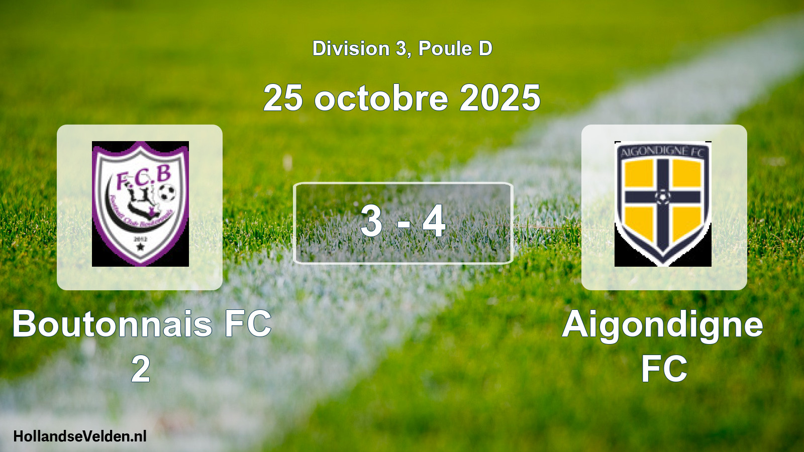 Match joué: Boutonnais FC 2 - Aigondigne FC 3 - 4 (25 octobre 2025)