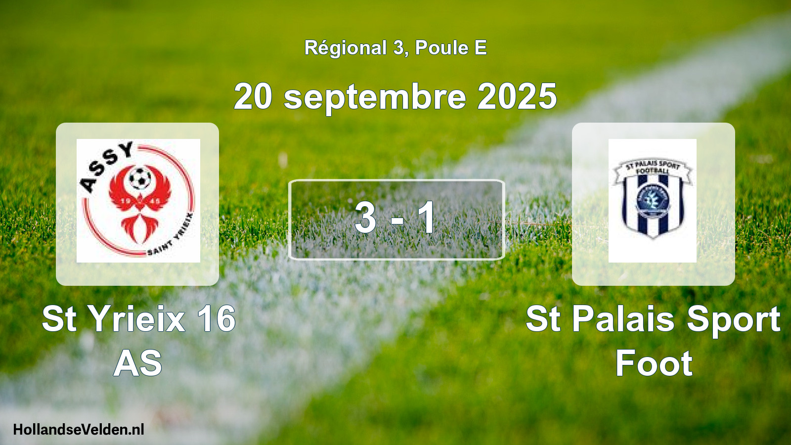 Match joué: St Yrieix 16 AS - St Palais Sport Foot 3 - 1 (20 septembre 2025)