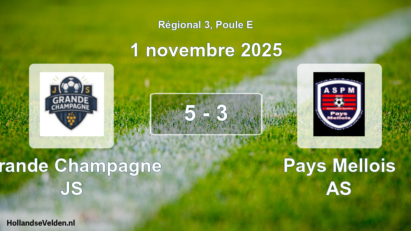 Gespeelde wedstrijd: Grande Champagne JS - Pays Mellois AS 5 - 3 (1 november 2025)