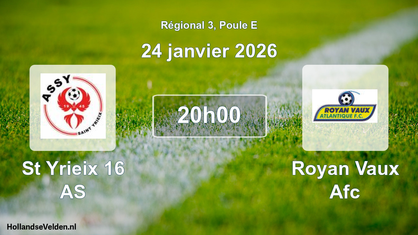 Match programmé: St Yrieix 16 AS - Royan Vaux Afc (24 janvier 2026)