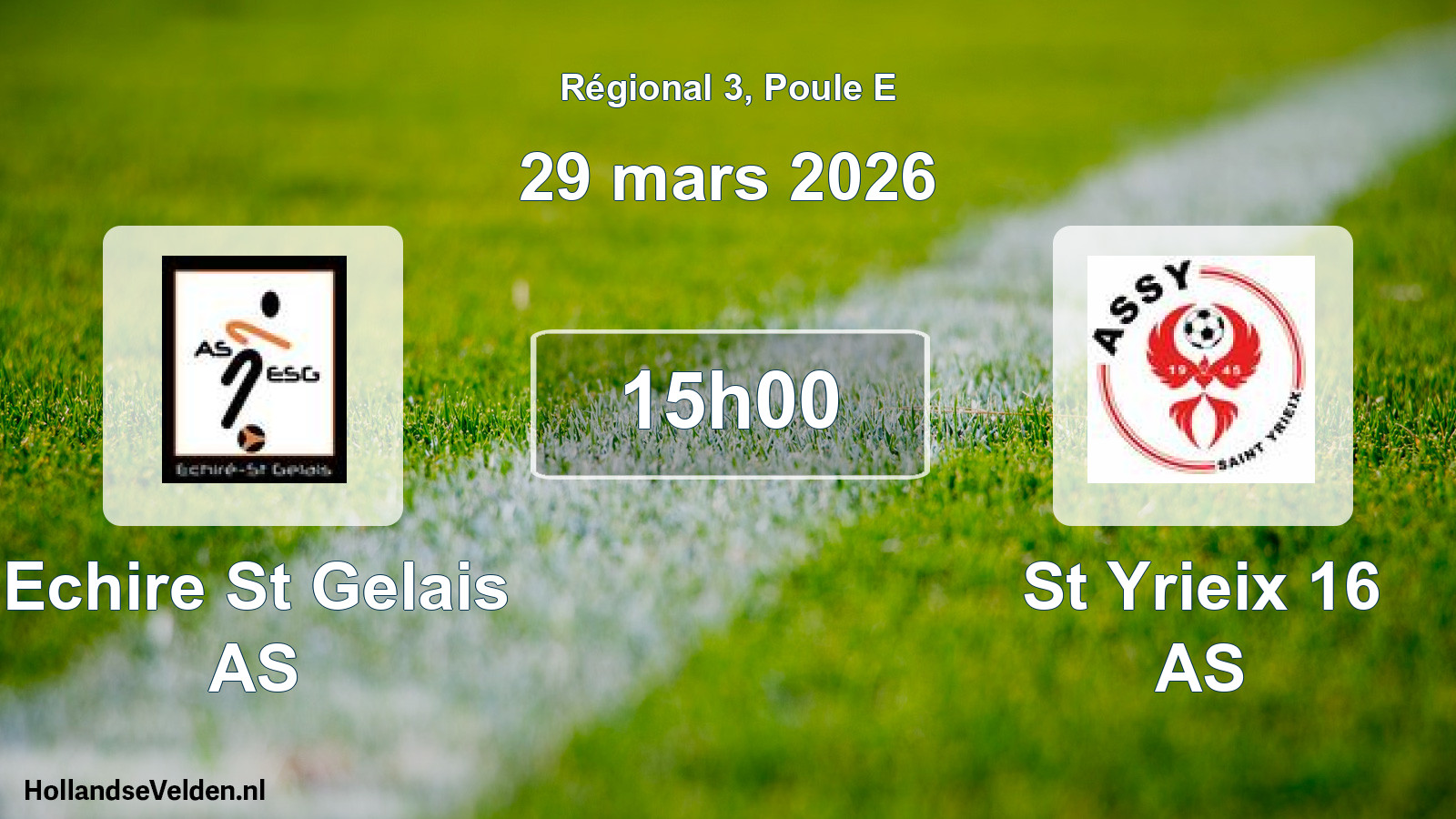 Match programmé: Echire St Gelais AS - St Yrieix 16 AS (29 mars 2026)