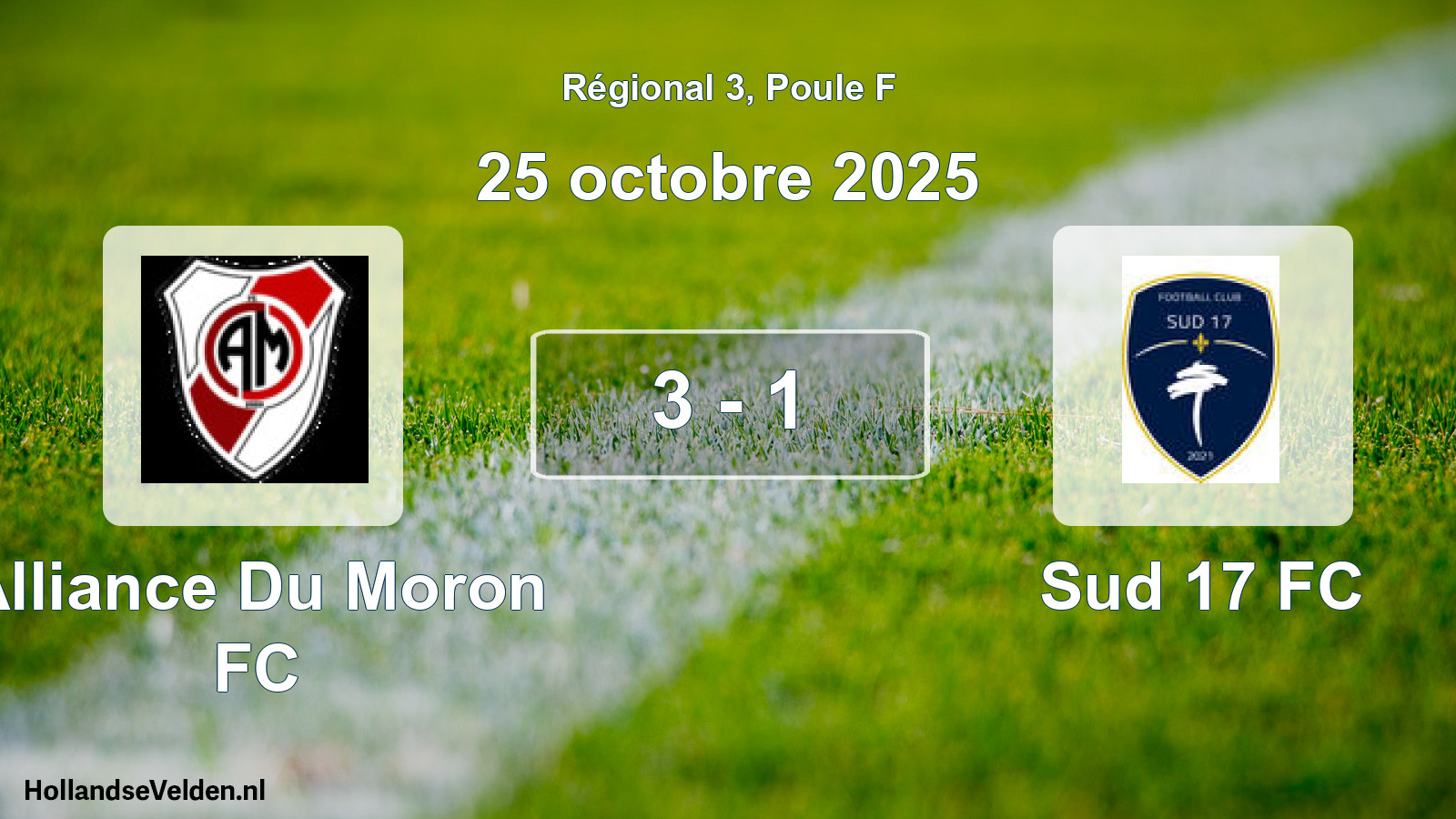 Gespeelde wedstrijd: Alliance Du Moron FC - Sud 17 FC 3 - 1 (25 oktober 2025)
