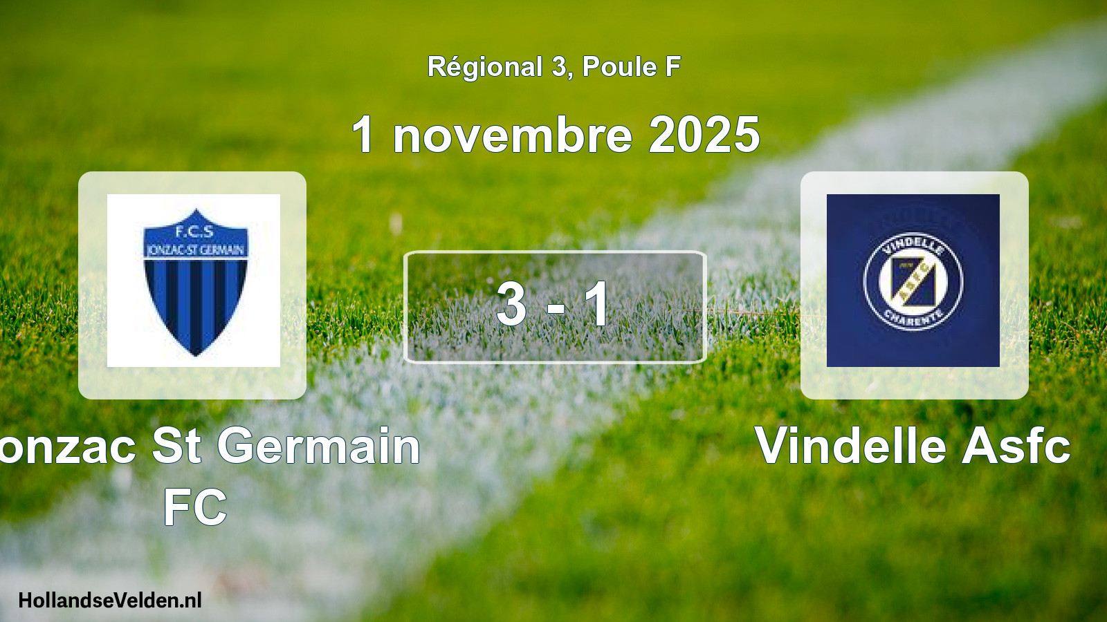 Match joué: Jonzac St Germain FC - Vindelle Asfc 3 - 1 (1 novembre 2025)