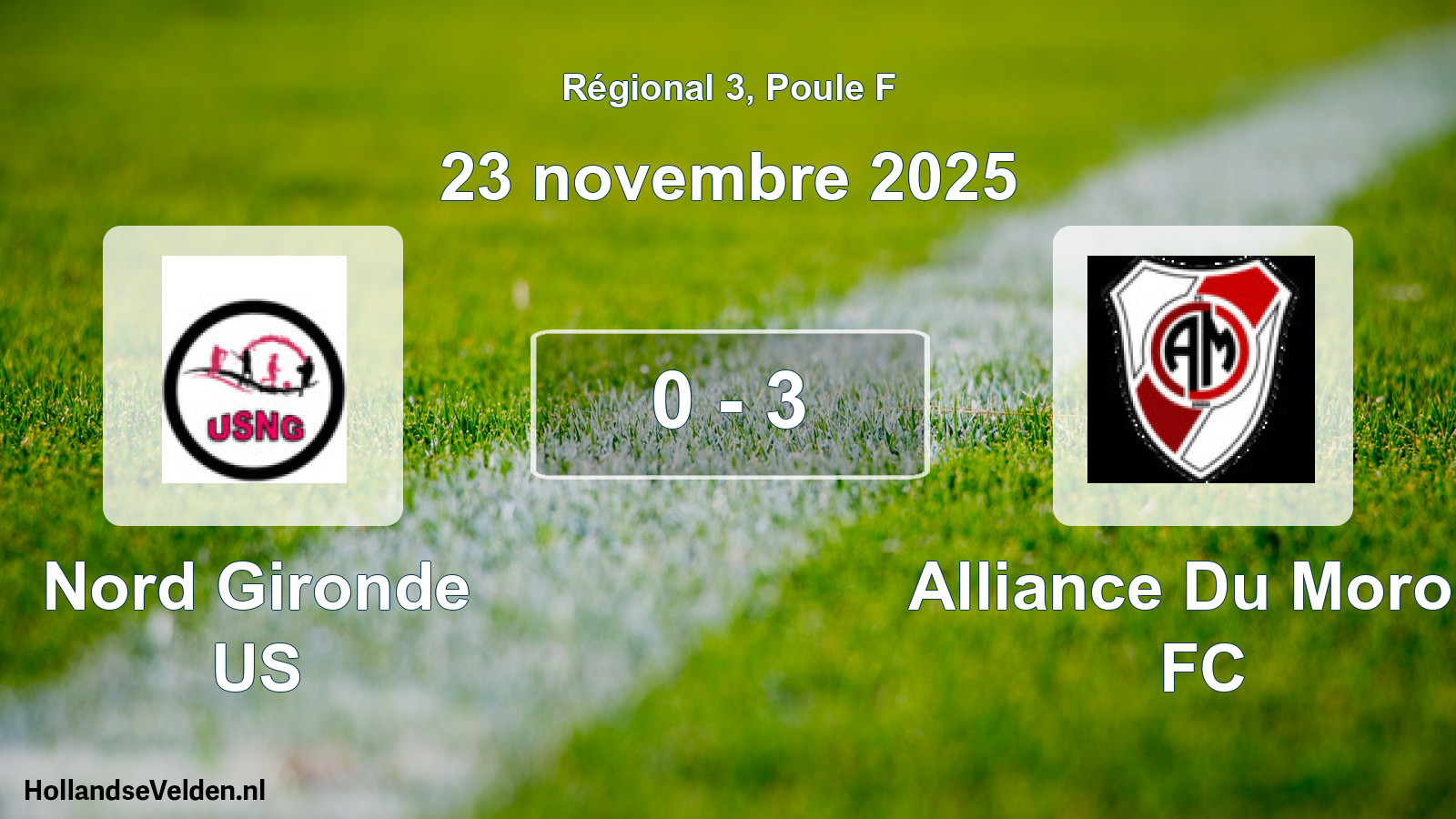 Match joué: Nord Gironde US - Alliance Du Moron FC 0 - 3 (23 novembre 2025)