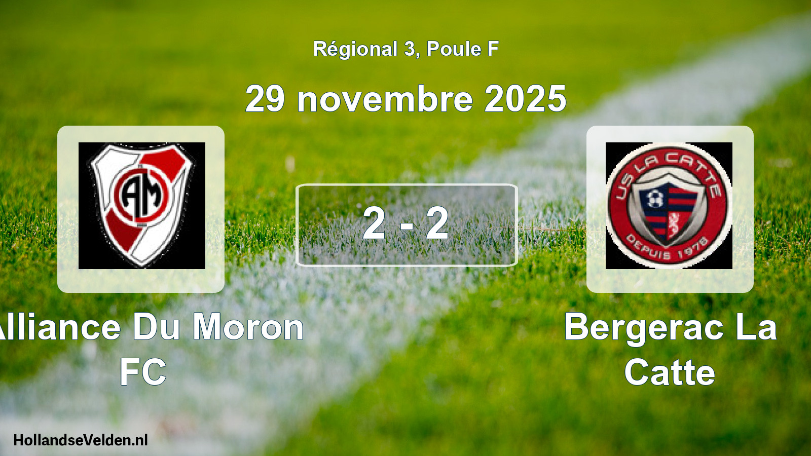 Match joué: Alliance Du Moron FC - Bergerac La Catte 2 - 2 (29 novembre 2025)