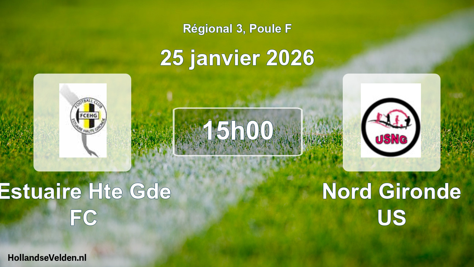 Match programmé: Estuaire Hte Gde FC - Nord Gironde US (25 janvier 2026)