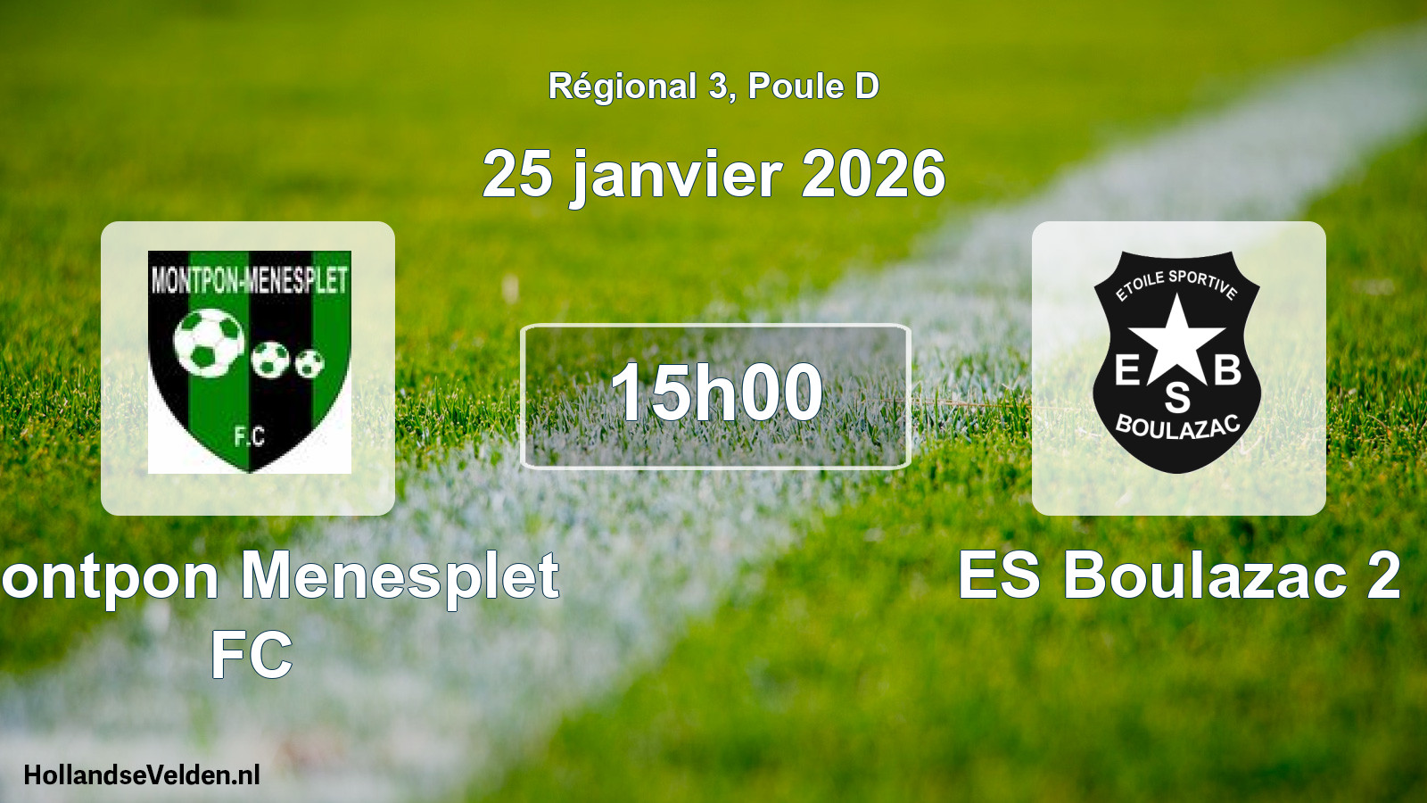 Match programmé: Montpon Menesplet FC - ES Boulazac 2 (25 janvier 2026)