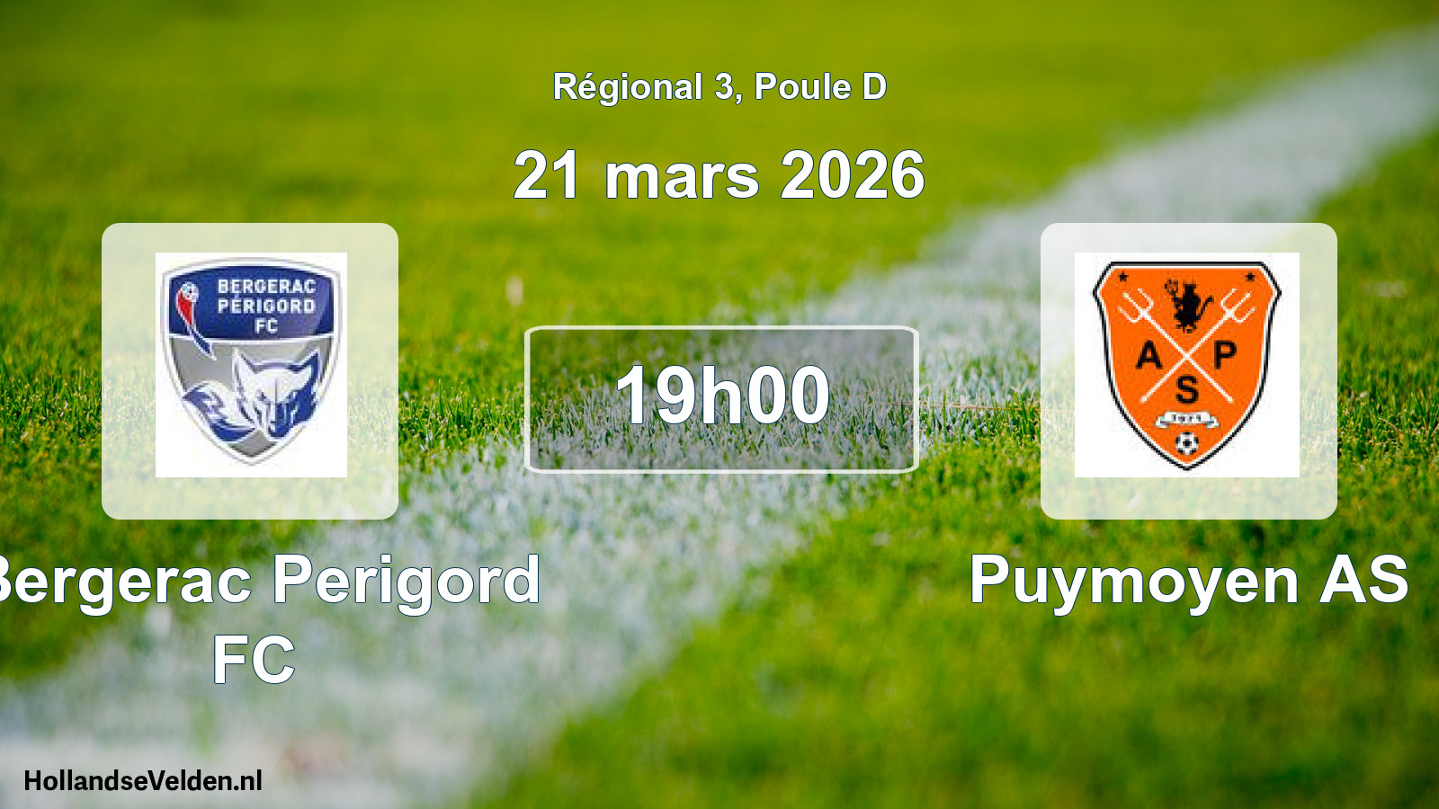 Match programmé: Bergerac Perigord FC - Puymoyen AS (21 mars 2026)