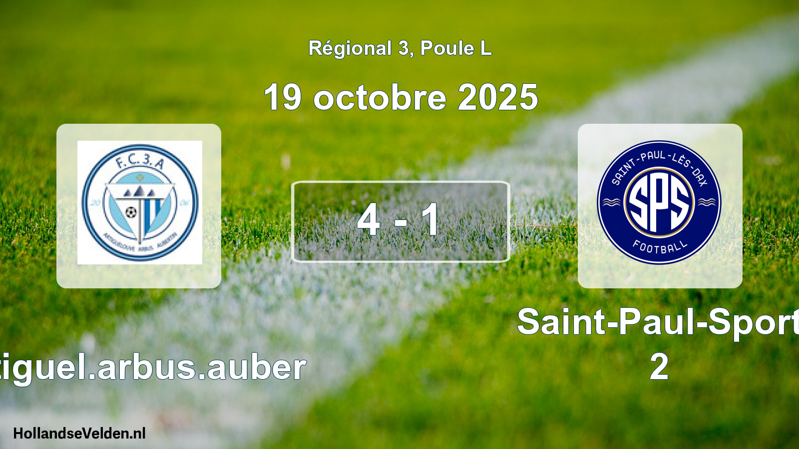 Match joué: Artiguel.arbus.auber - Saint-Paul-Sport 2 4 - 1 (19 octobre 2025)