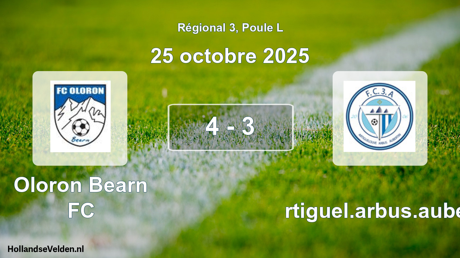 Match joué: Oloron Bearn FC - Artiguel.arbus.auber 4 - 3 (25 octobre 2025)
