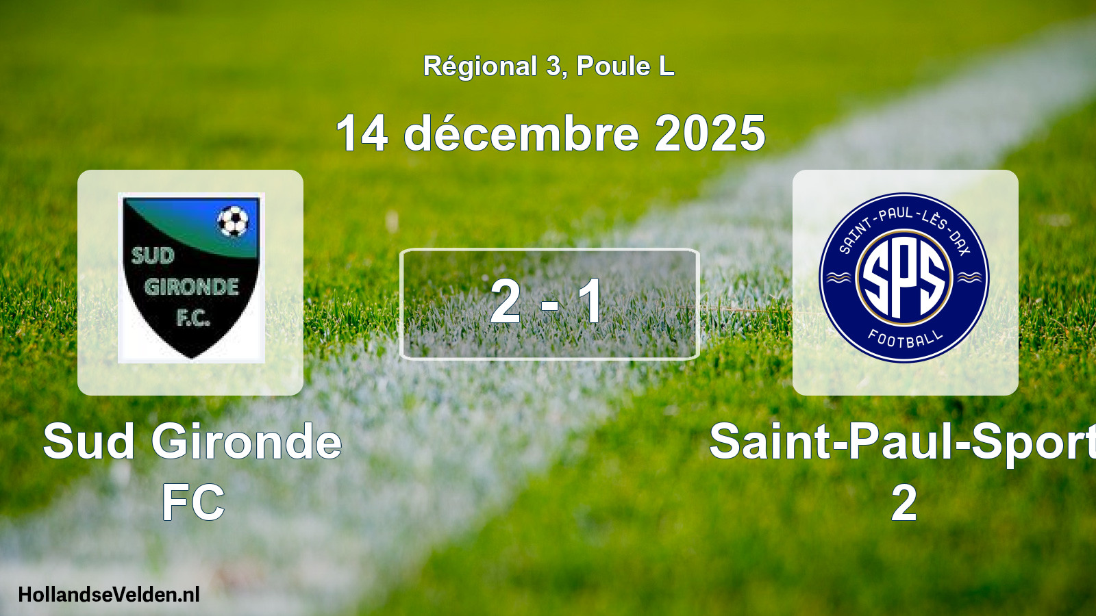 Match joué: Sud Gironde FC - Saint-Paul-Sport 2 2 - 1 (14 décembre 2025)