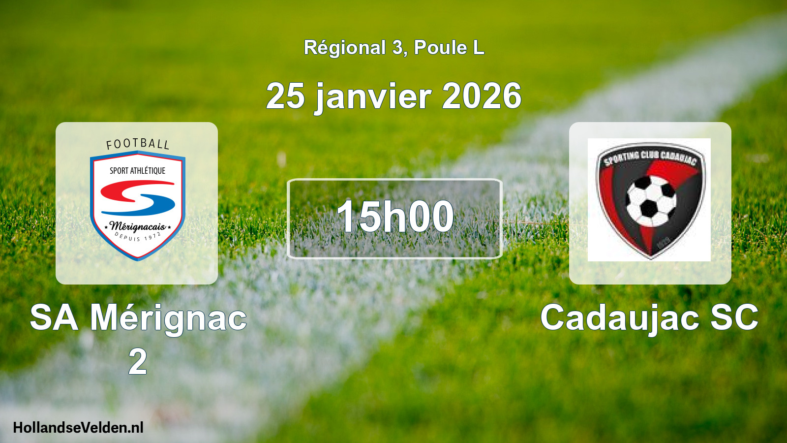 Match programmé: SA Mérignac 2 - Cadaujac SC (25 janvier 2026)