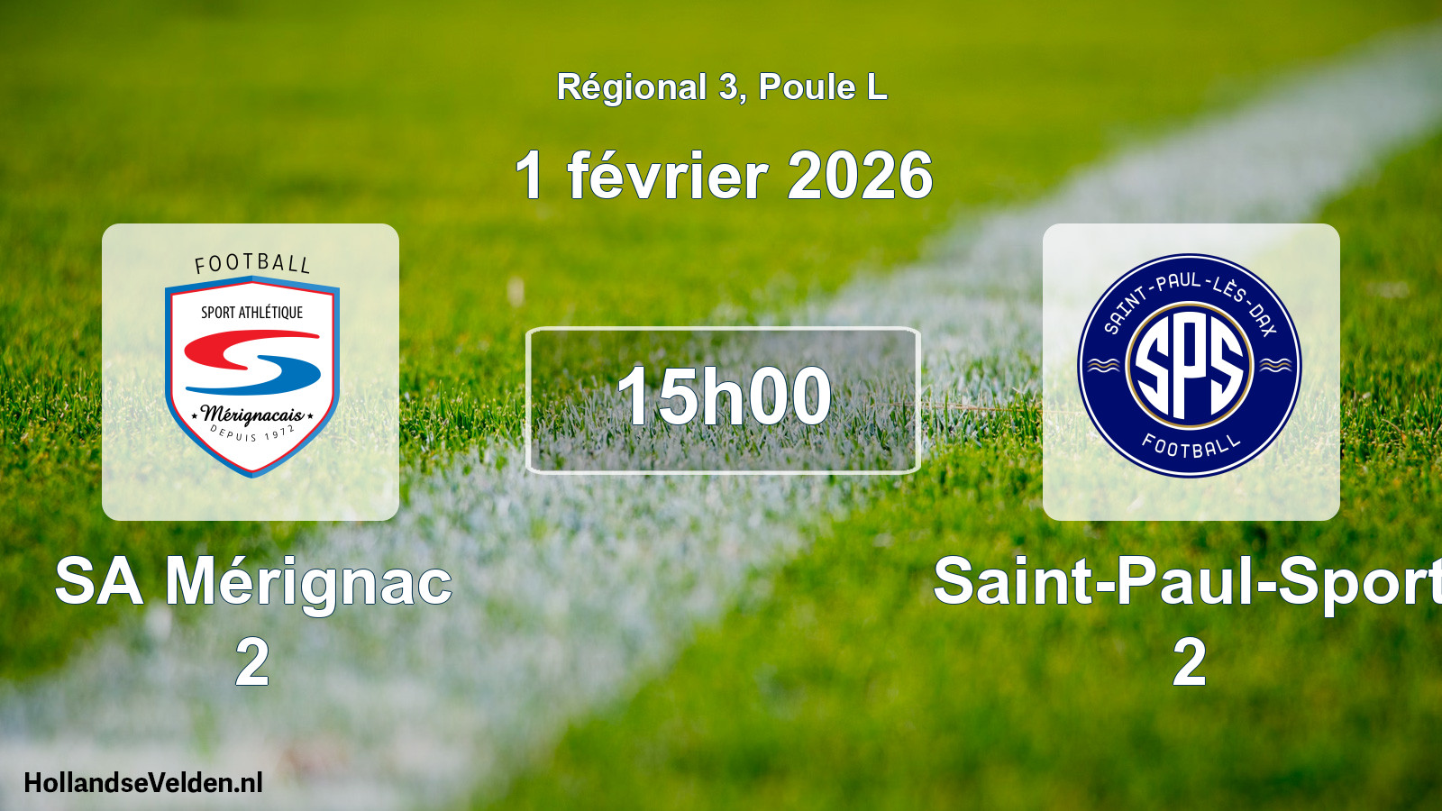 Match programmé: SA Mérignac 2 - Saint-Paul-Sport 2 (1 février 2026)