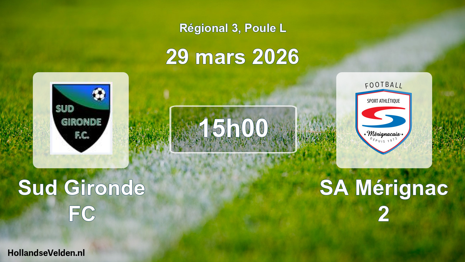 Match programmé: Sud Gironde FC - SA Mérignac 2 (29 mars 2026)