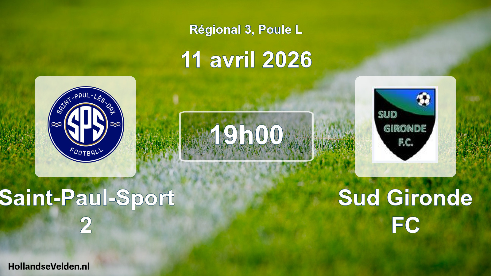 Match programmé: Saint-Paul-Sport 2 - Sud Gironde FC (11 avril 2026)