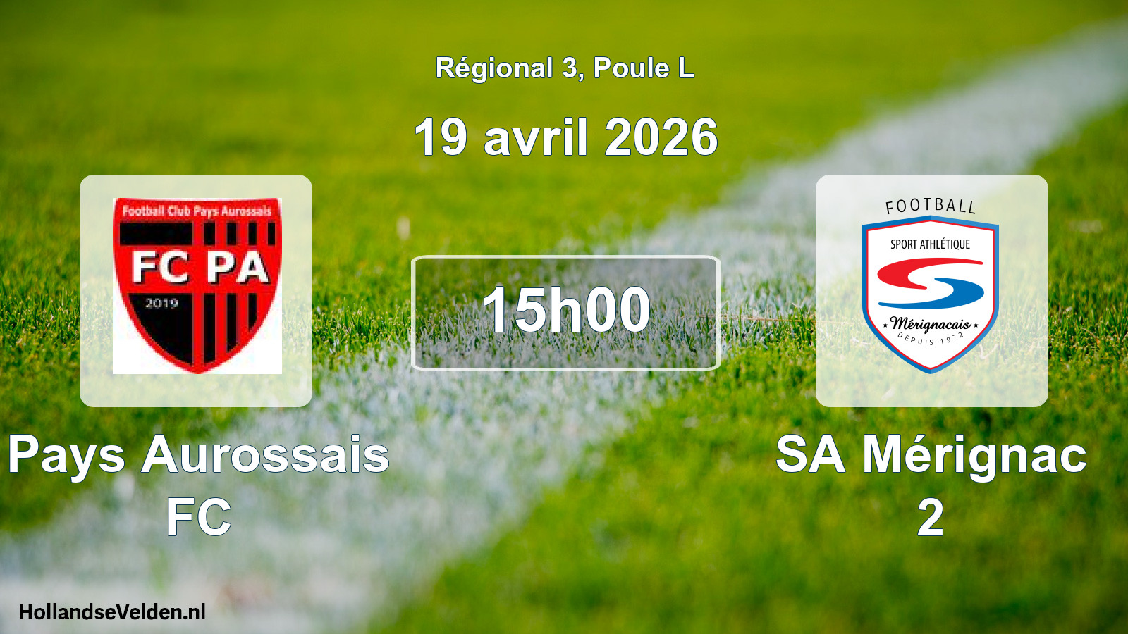 Match programmé: Pays Aurossais FC - SA Mérignac 2 (19 avril 2026)