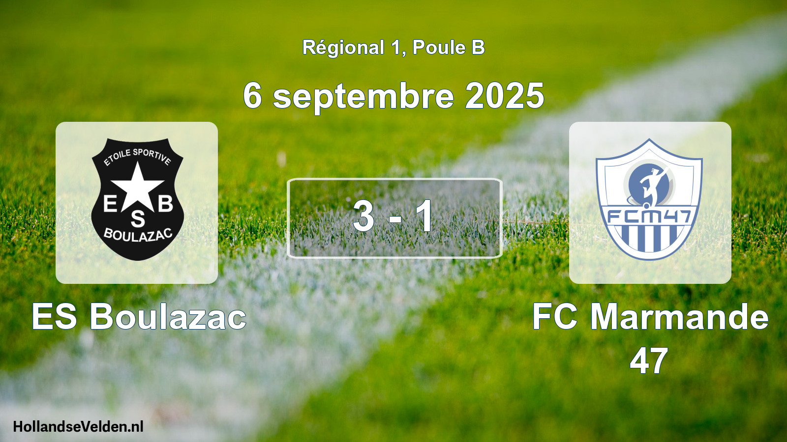 Match joué: ES Boulazac - FC Marmande 47 3 - 1 (6 septembre 2025)