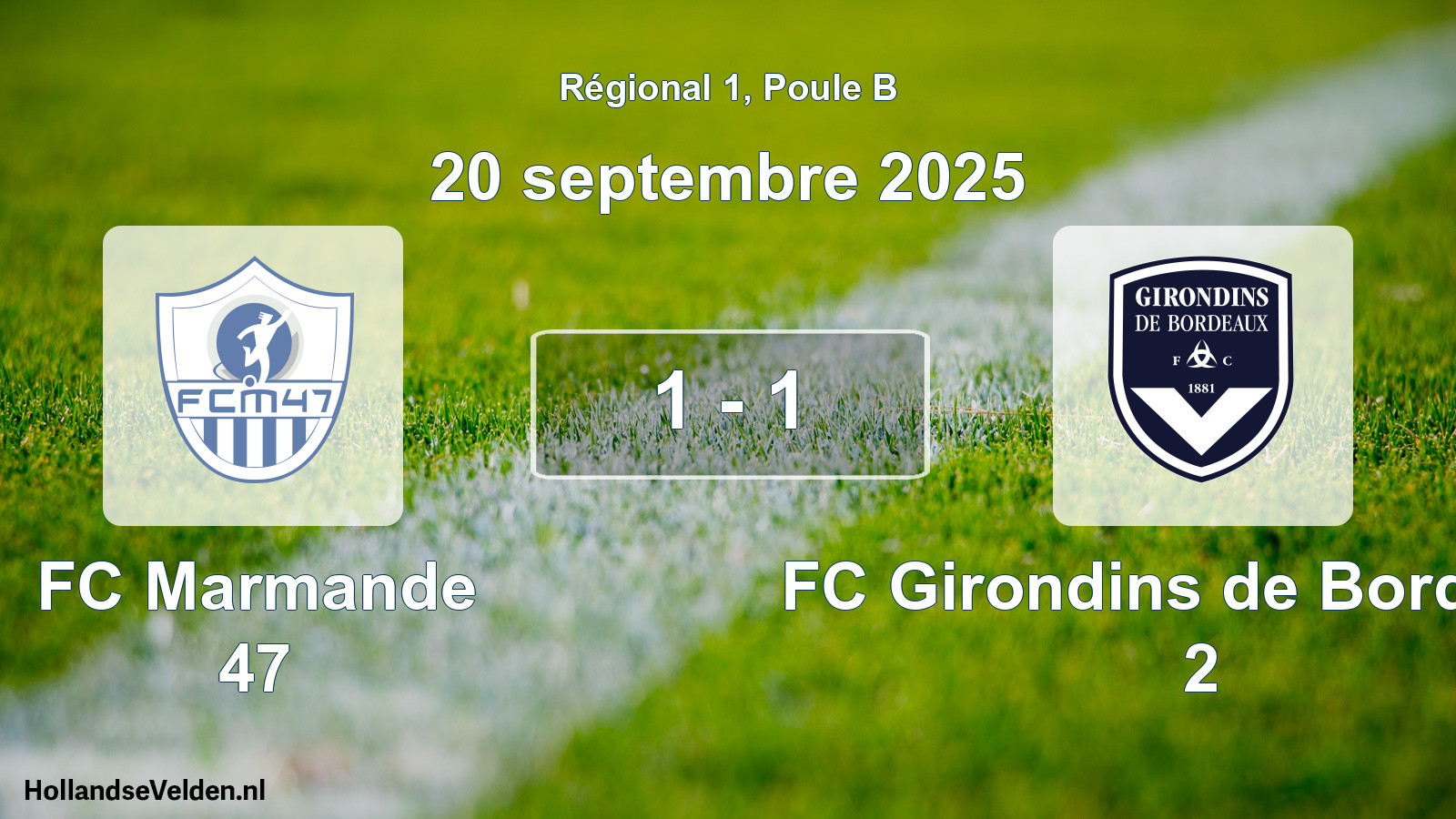 Match joué: FC Marmande 47 - FC Girondins de Bordeaux 2 1 - 1 (20 septembre 2025)