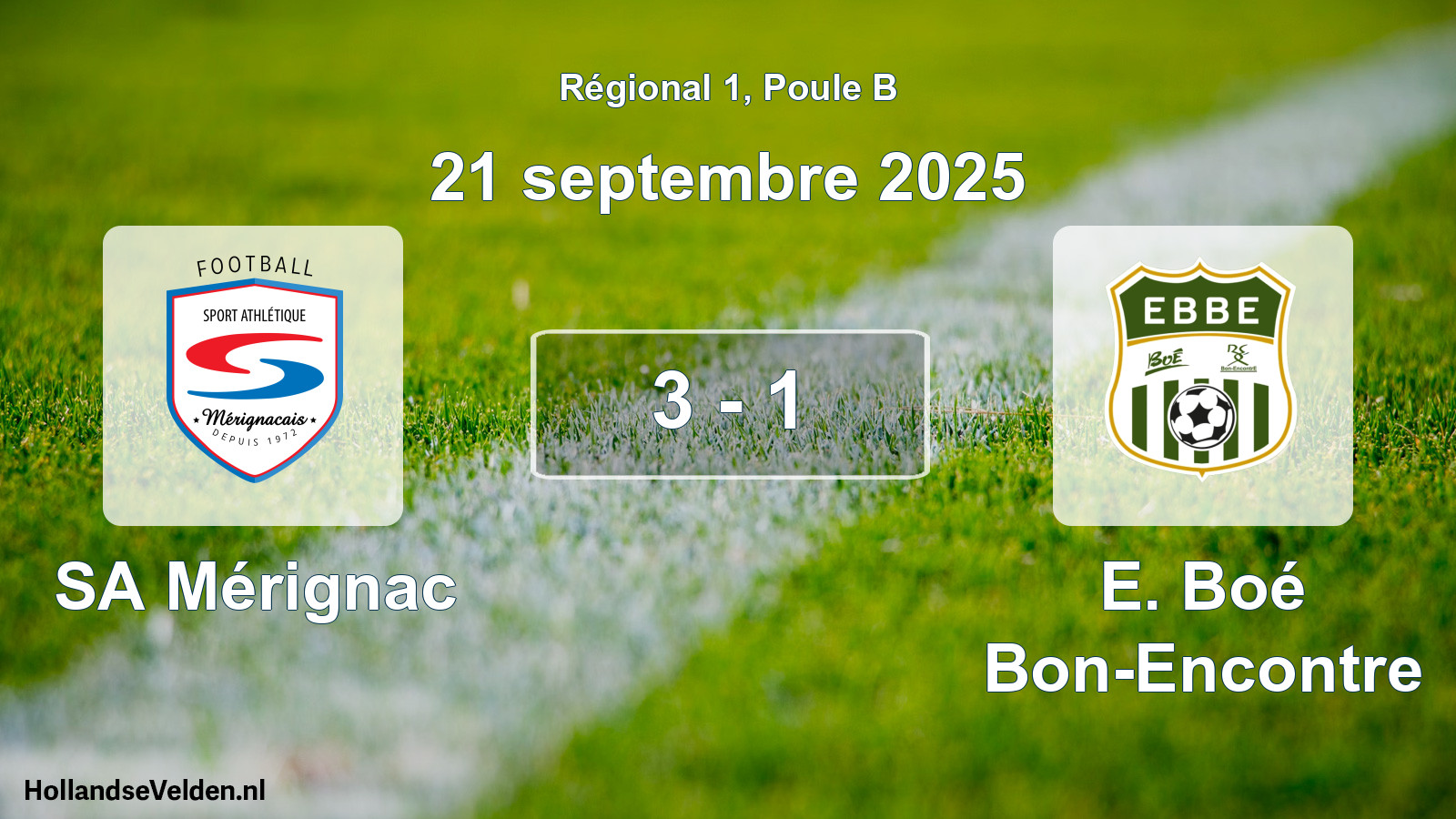 Match joué: SA Mérignac - E. Boé Bon-Encontre 3 - 1 (21 septembre 2025)