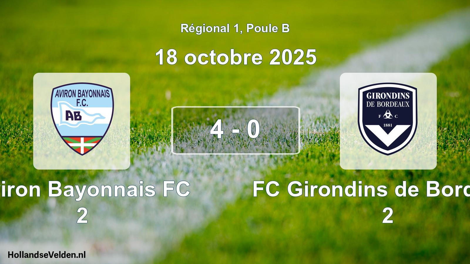 Total number of matches played: Aviron Bayonnais FC 2 - FC Girondins de Bordeaux 2 4 - 0 (18 October 2025)
