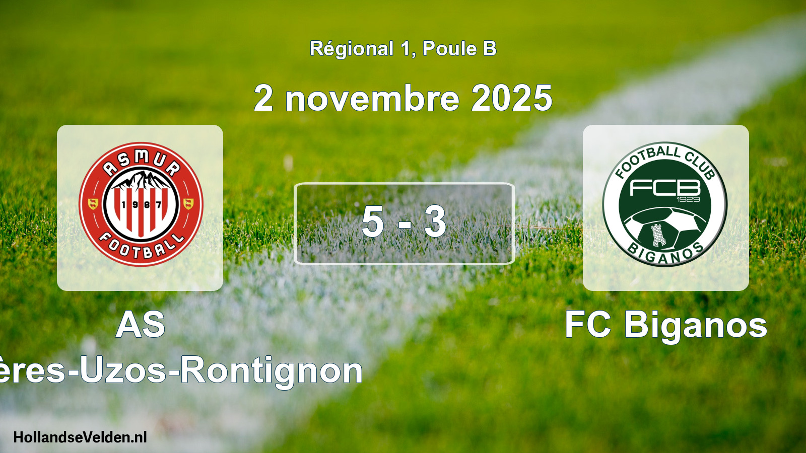 Match joué: AS Mazères-Uzos-Rontignon - FC Biganos 5 - 3 (2 novembre 2025)