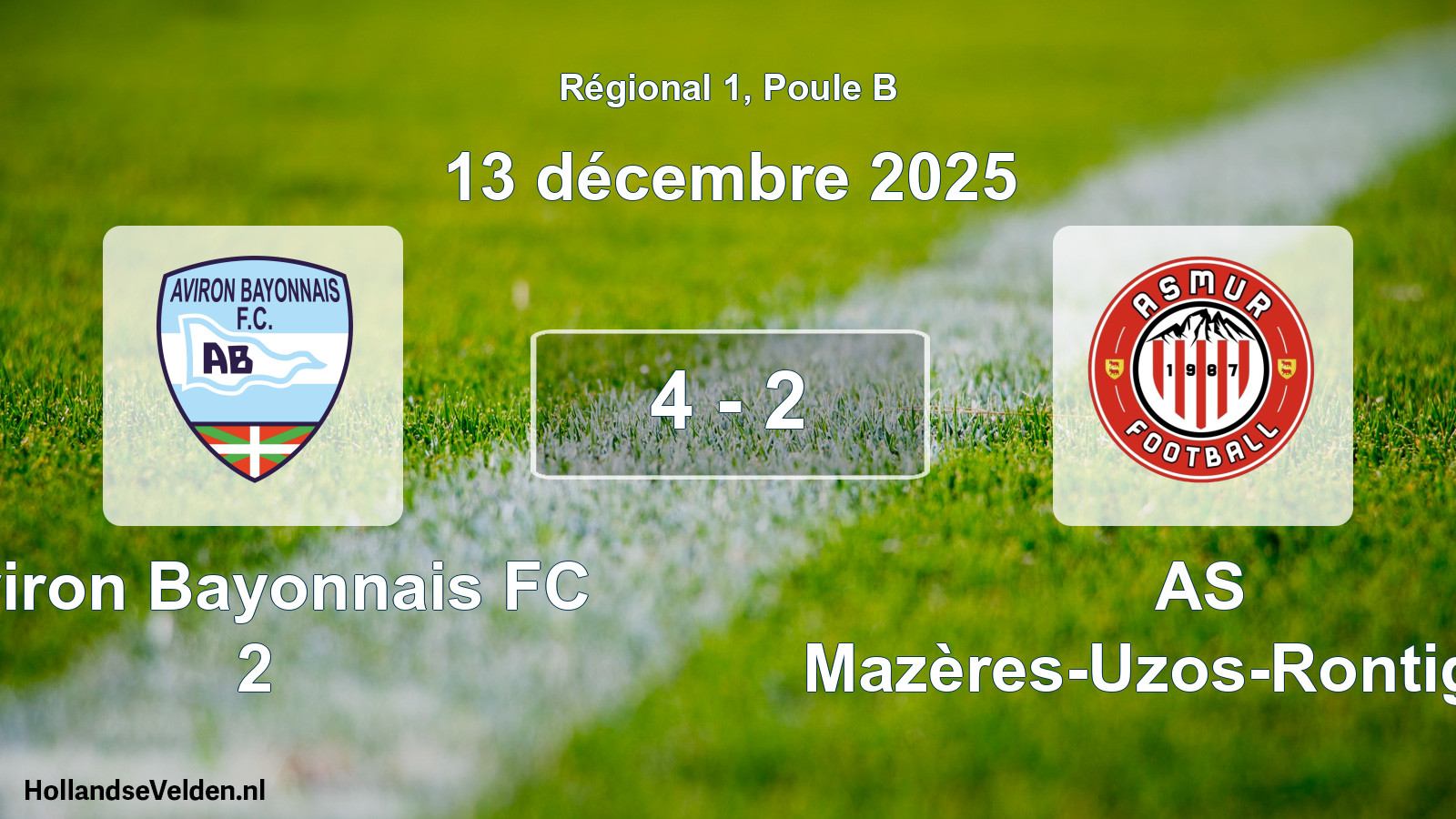 Match joué: Aviron Bayonnais FC 2 - AS Mazères-Uzos-Rontignon 4 - 2 (13 décembre 2025)