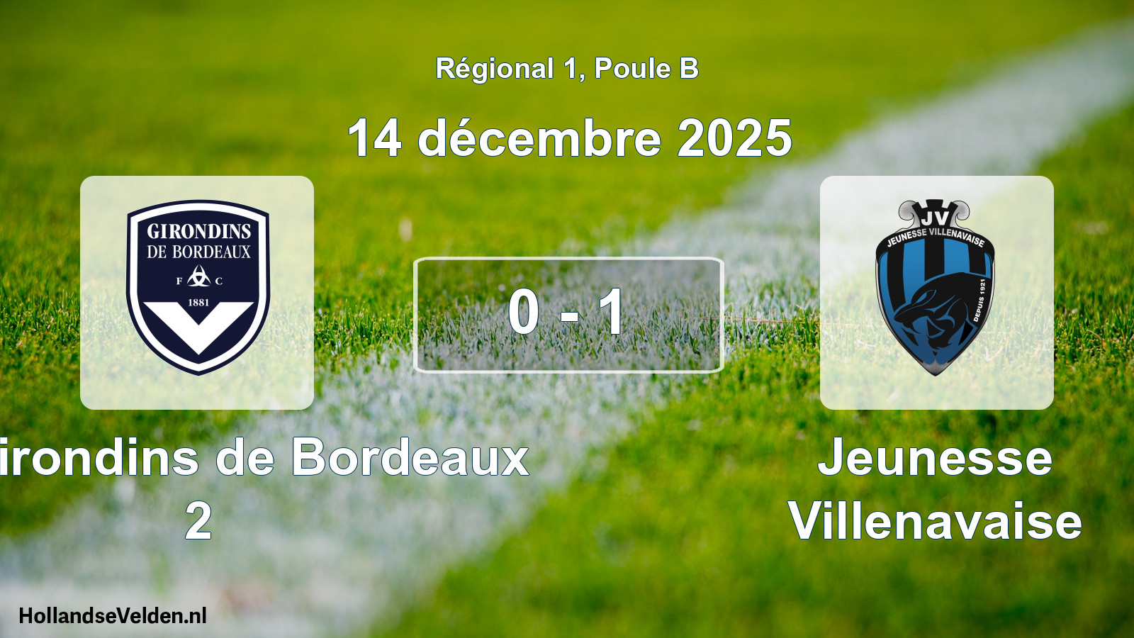 Match joué: FC Girondins de Bordeaux 2 - Jeunesse Villenavaise 0 - 1 (14 décembre 2025)
