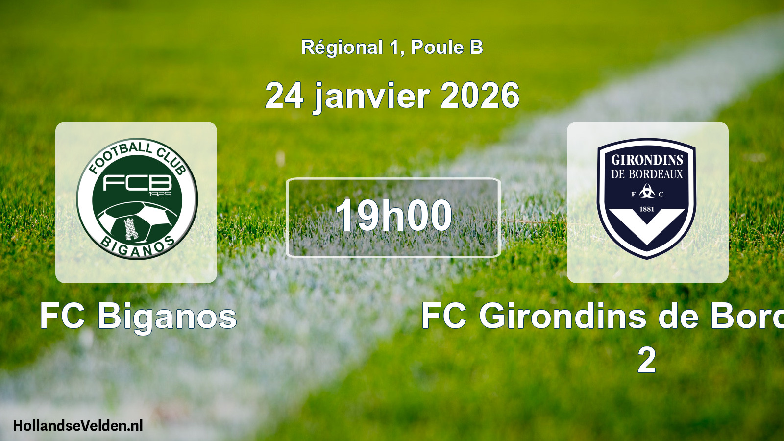 Match programmé: FC Biganos - FC Girondins de Bordeaux 2 (24 janvier 2026)
