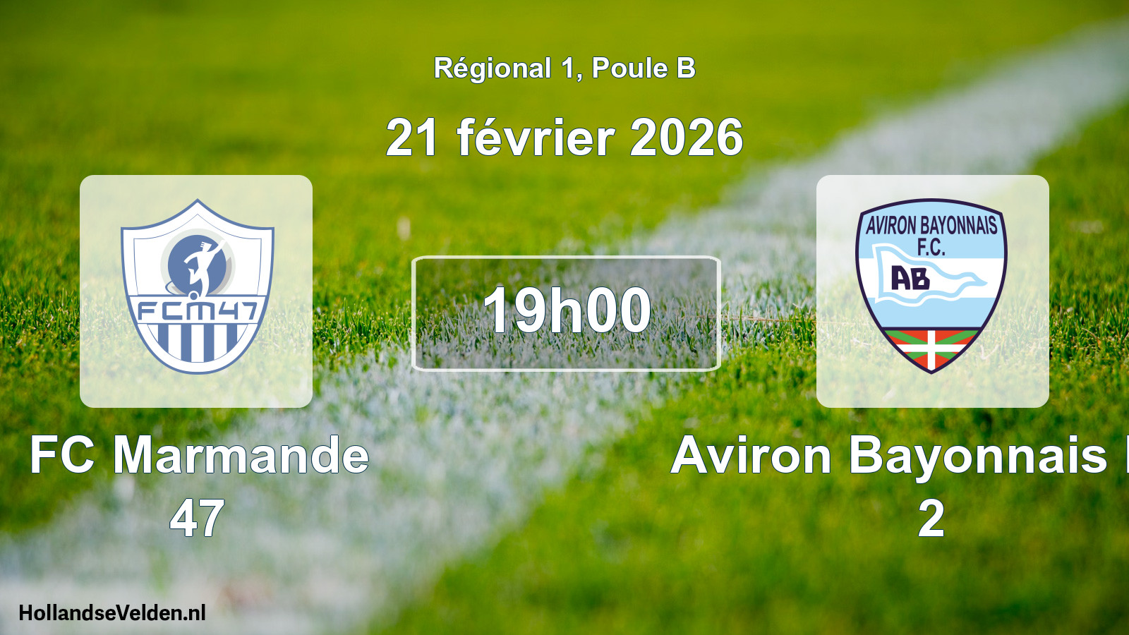 Match programmé: FC Marmande 47 - Aviron Bayonnais FC 2 (21 février 2026)